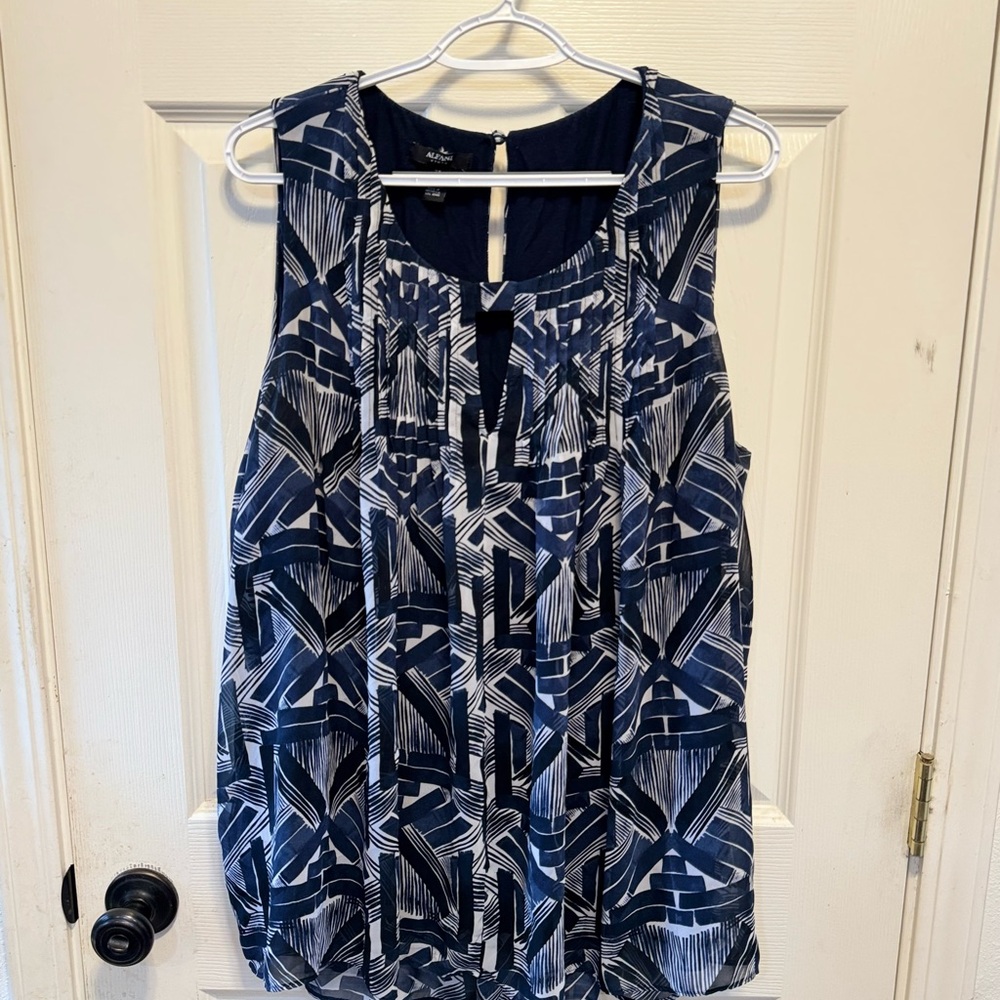 Alfani Navy and White Geometric Blouse